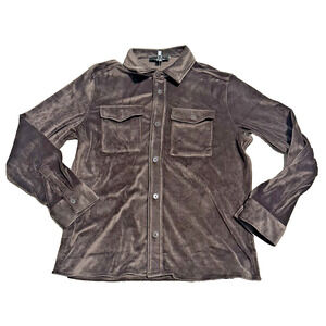 M Magaschoni Men M Shirt Ribbed Fleece Button Front Chocolate Brown‎ NWT